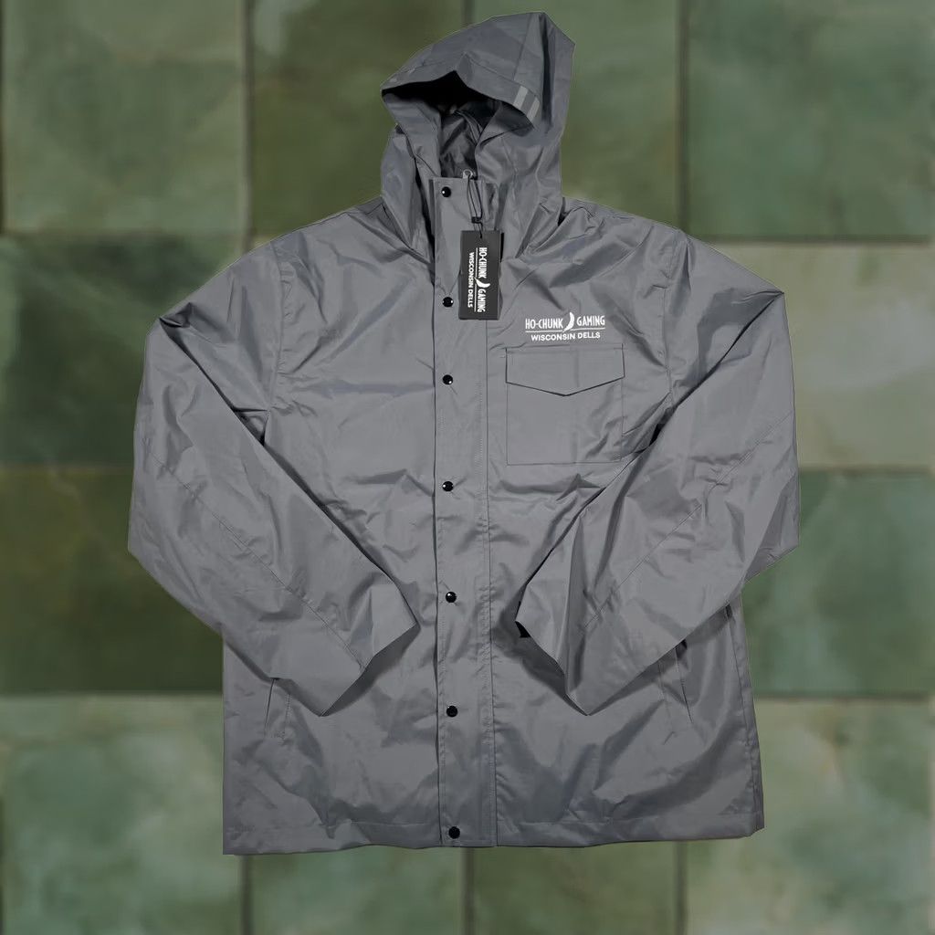 Logo 7 Ho-Chunk Gaming Jacket Mens XL Gray Hooded Rain Coat Windbreaker Casino Logo Reflective Pockets Size US XL / EU 56 / 4 - 1 Thumbnail