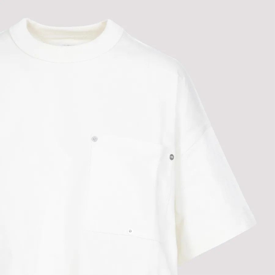 Bottega Veneta o1n1vont1225 Jersey Cropped T-Shirt With V Pocket in Chalk Size S / US 4 / IT 40 - 3 Thumbnail