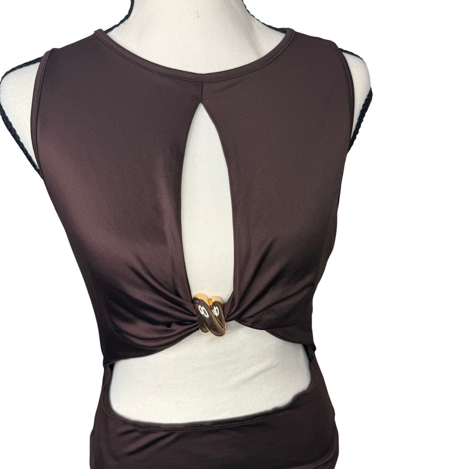 Shein Brown Cutout Ring Bodysuit Y2K Size M / US 6-8 / IT 42-44 - 3 Thumbnail