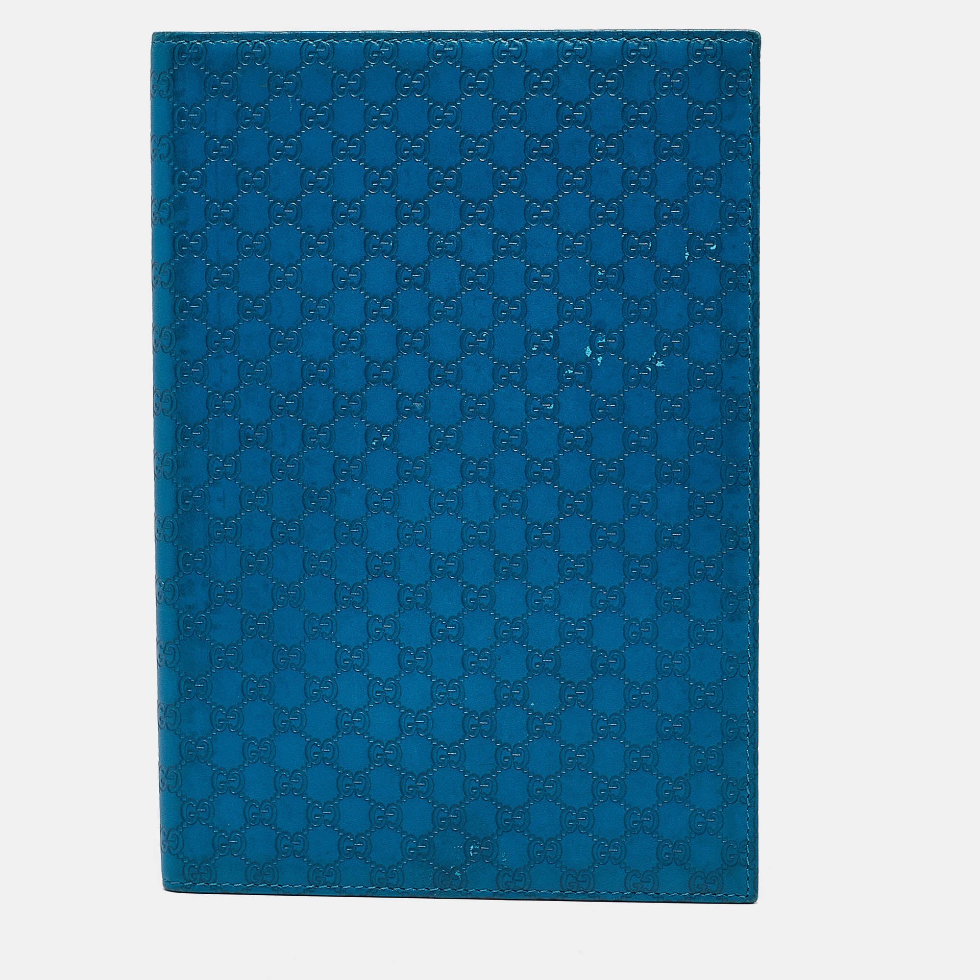 image of Gucci Blue Microssima Leather Notebook Agenda Cover, Women's