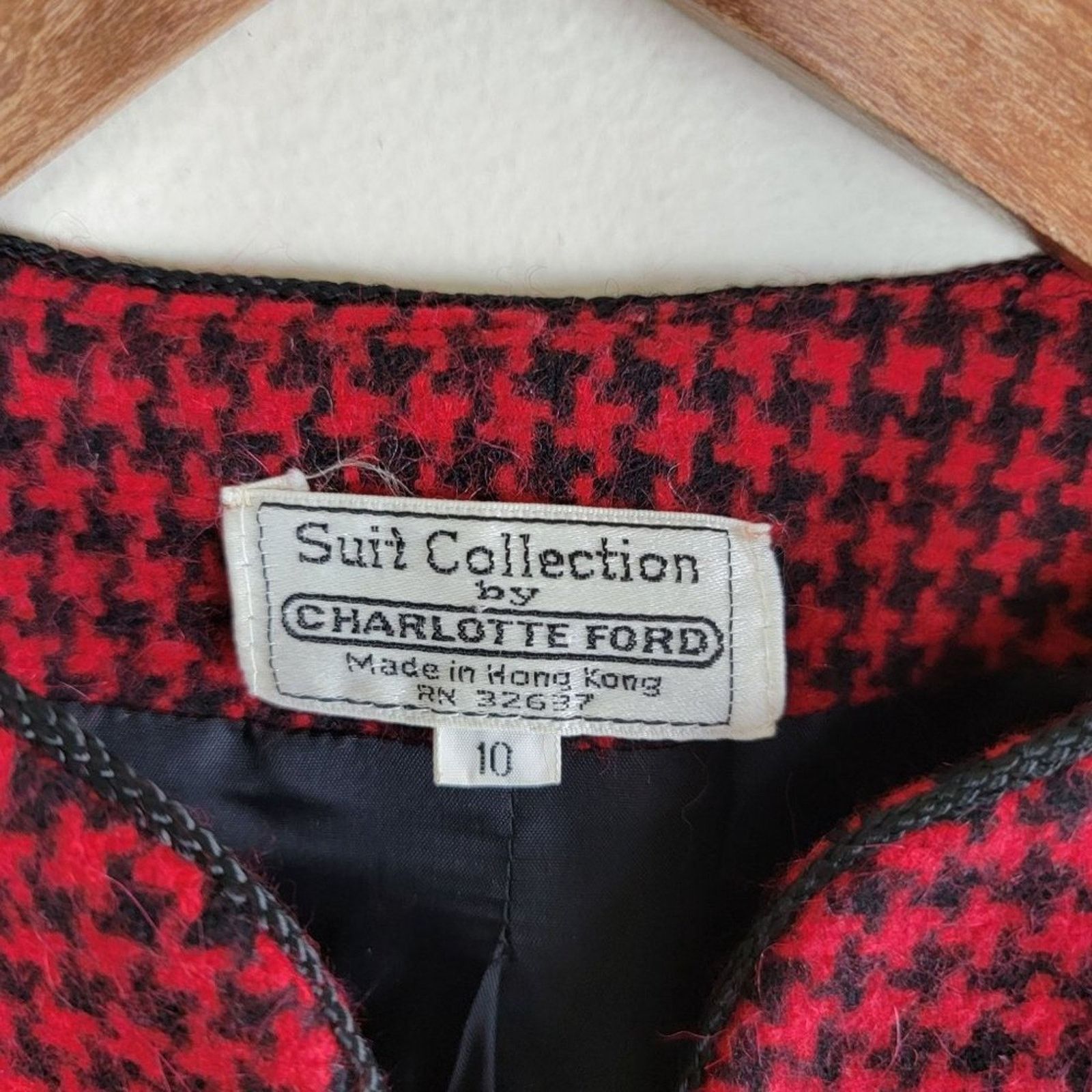 Vintage Charlotte Ford Vintage Womens Houndstooth Wool Open Blazer Size L / US 10 / IT 46 - 10 Thumbnail