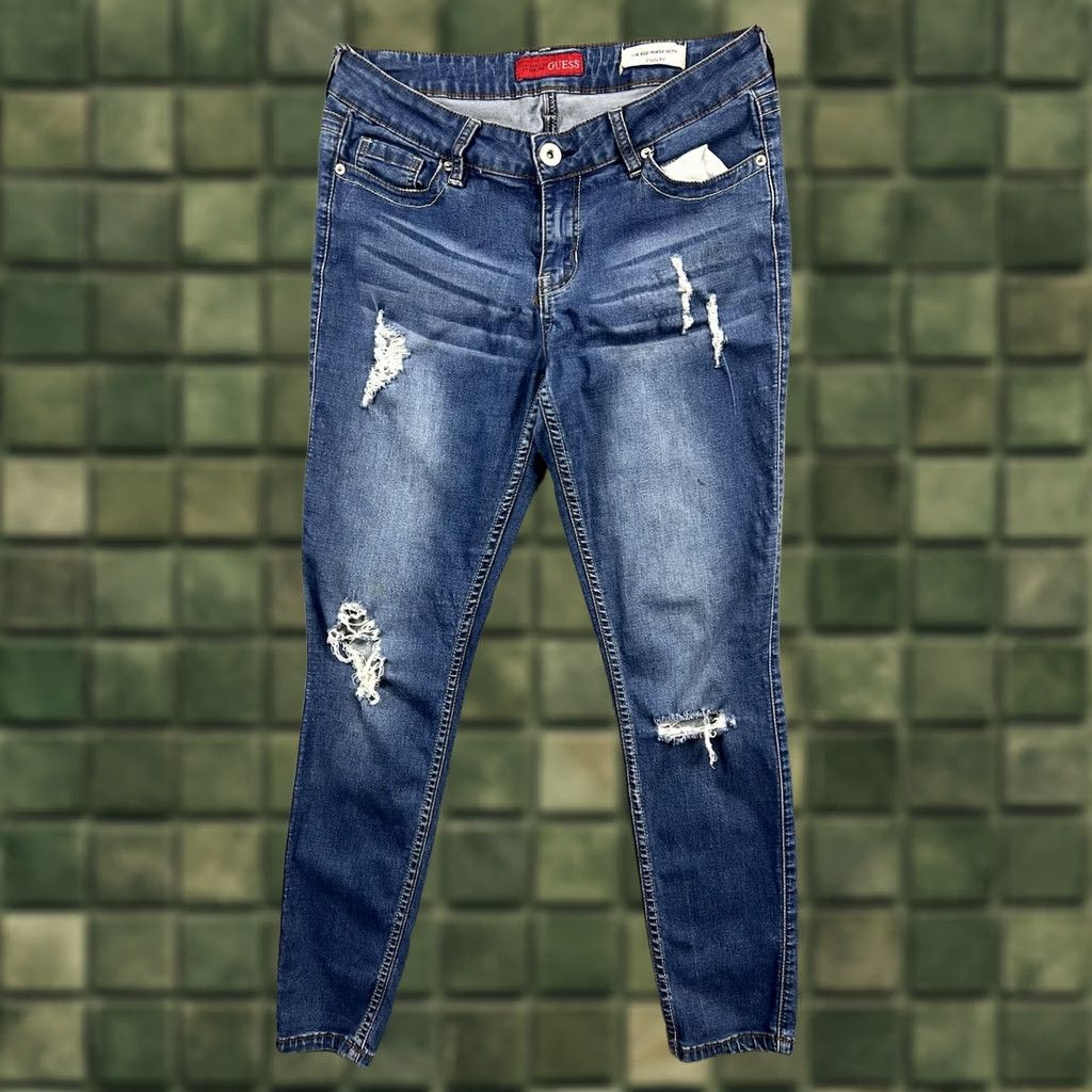 Guess VINTAGE Guess Jeans Womens Low Rise Power Skinny Cindy Fit Distressed Denim Size 30 Blue 90s City Grunge Retro Rock Y2K 5-Pocket Denim Jeans Womens Size 30" / US 8 / IT 44 - 1 Thumbnail