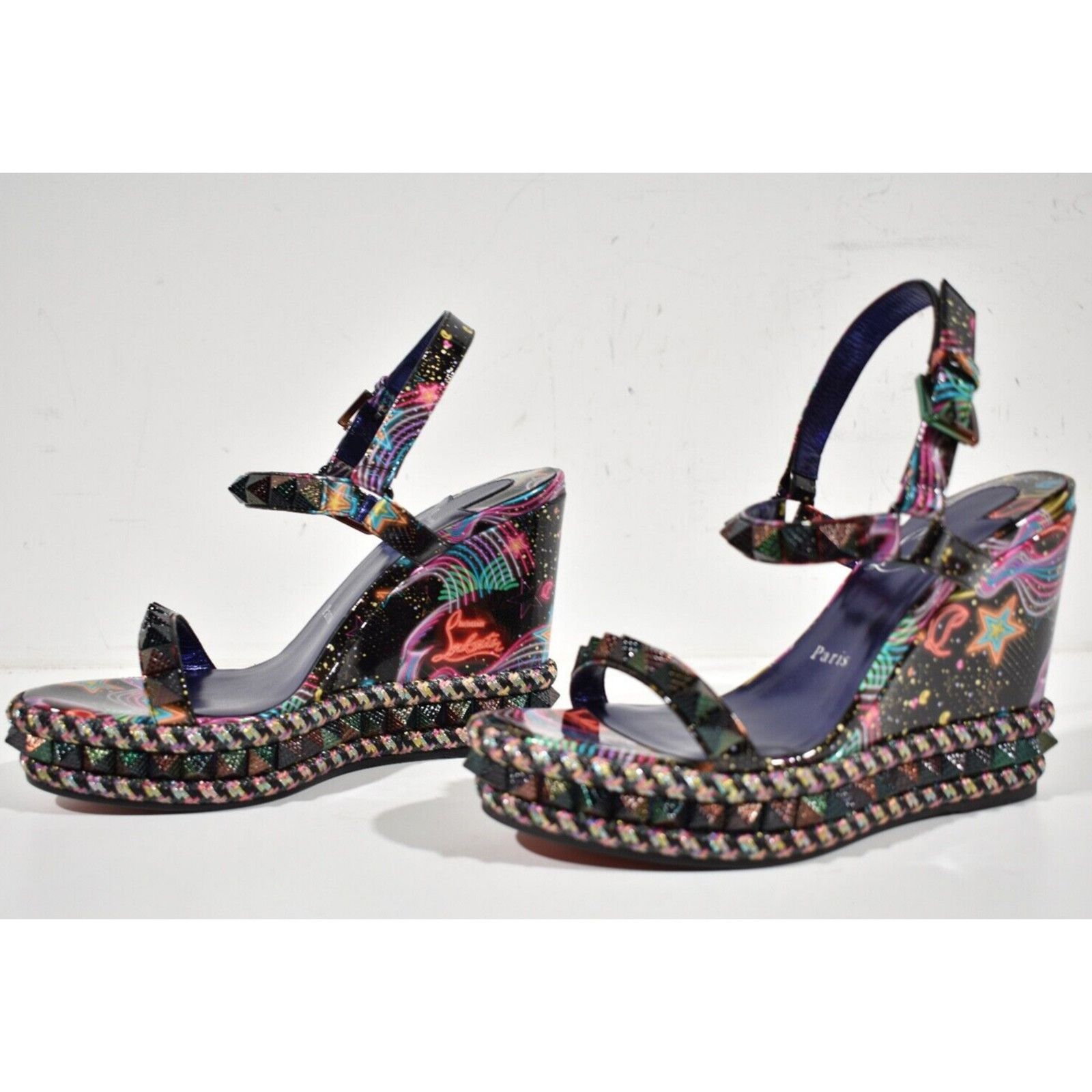 Christian Louboutin Pyraclou 110 Black Starlight Platform Wedge Sandal Heel 35 Size US 5 / IT 35 - 8 Thumbnail