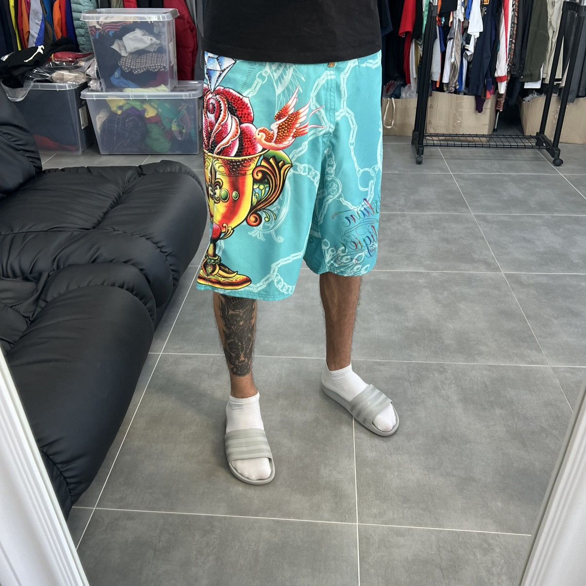 Christian Audigier Christian Audigier Surf Style Tattoo Y2K Board Men Shorts Size US 33 - 2 Thumbnail