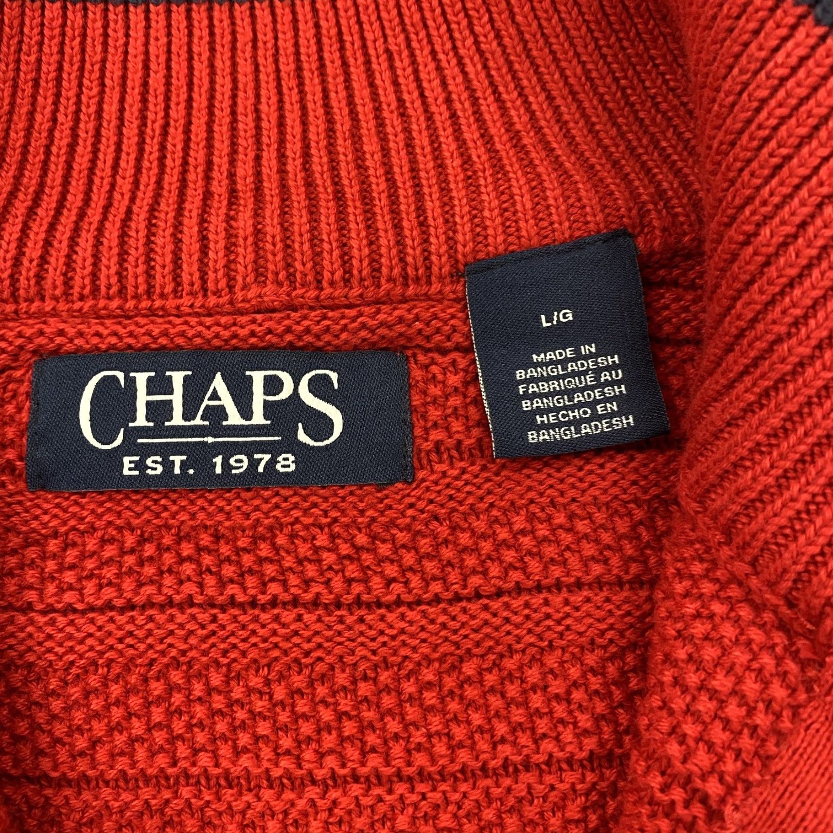 Chaps VINTAGE Chaps Sweater Pullover Mens Large Red Cotton Knit 1/4 Zip Mock Neck Striped Size US L / EU 52-54 / 3 - 6 Thumbnail
