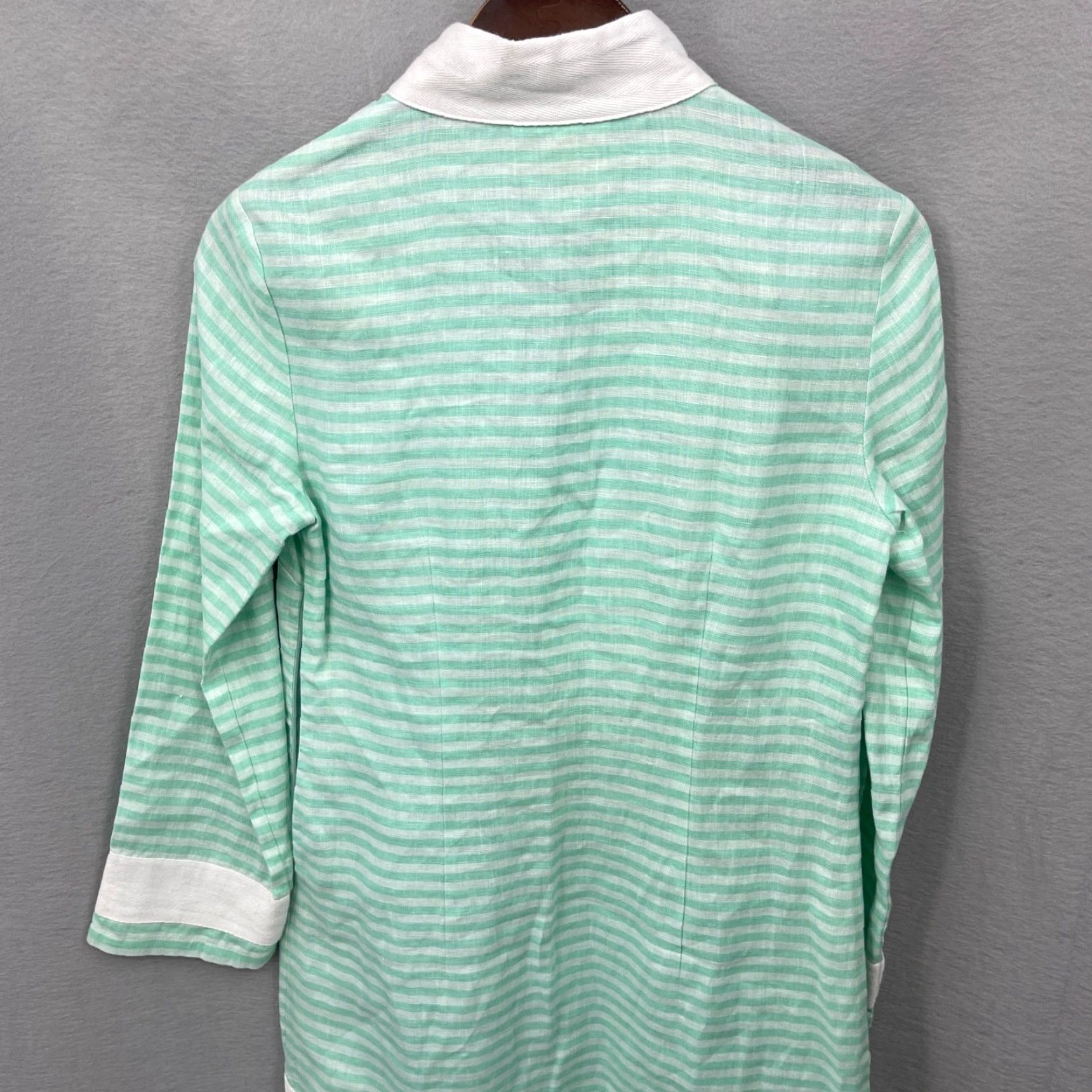 Vintage Sail to Sable Women’s Linen Dress XS Green White Stripe V-Neck Mini Casual Preppy 2020s Size XS / US 0-2 / IT 36-38 - 5 Thumbnail