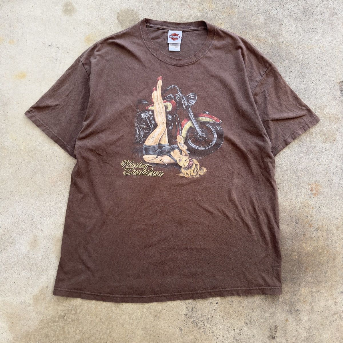 image of Harley Davidson Biker Girl Tee Faded Brown Xl, Men's