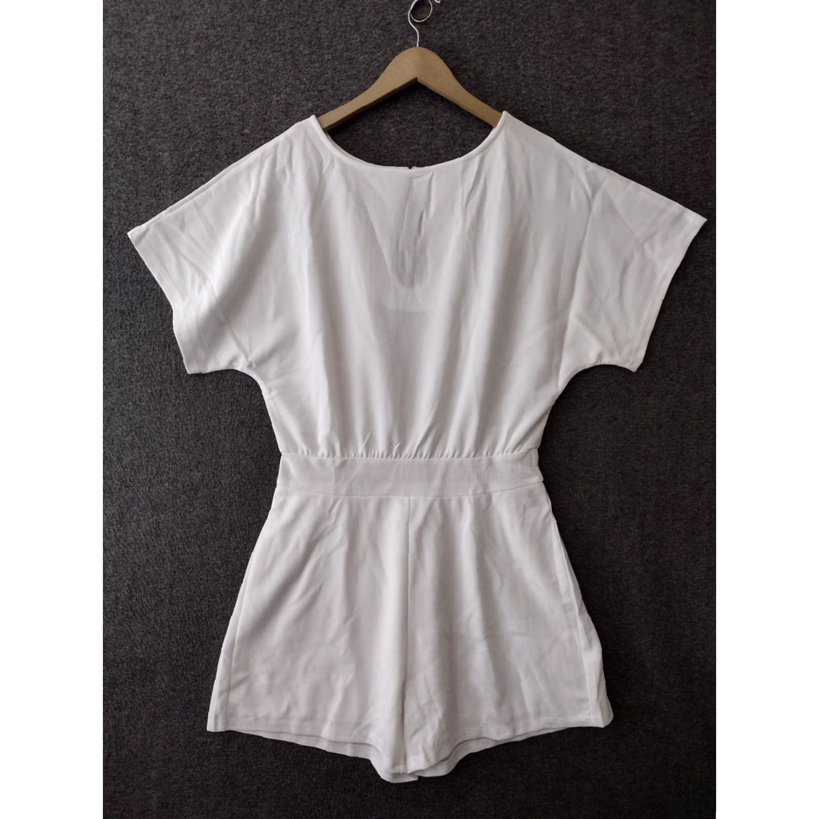 Vintage Unbranded Women's Paper Bag Short Sleeve Romper White S Size 28" / US 6 / IT 42 - 2 Thumbnail