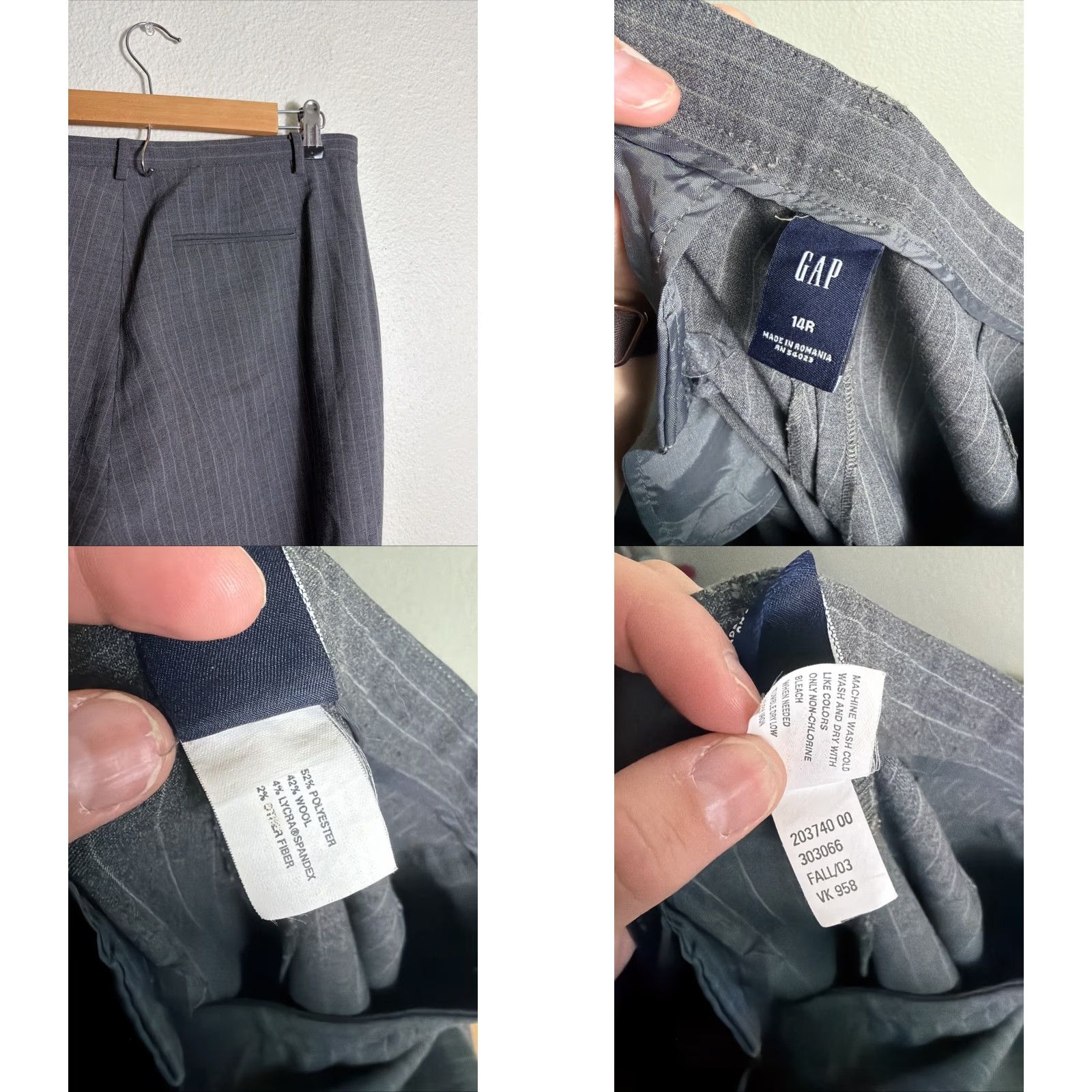 Gap VINTAGE Gap Y2K Women’s 14R Wool Polyester Gray Pinstripe Wide-Leg Dress Pants 34x32 Women Size 36" / US 14 / IT 50 - 9 Thumbnail