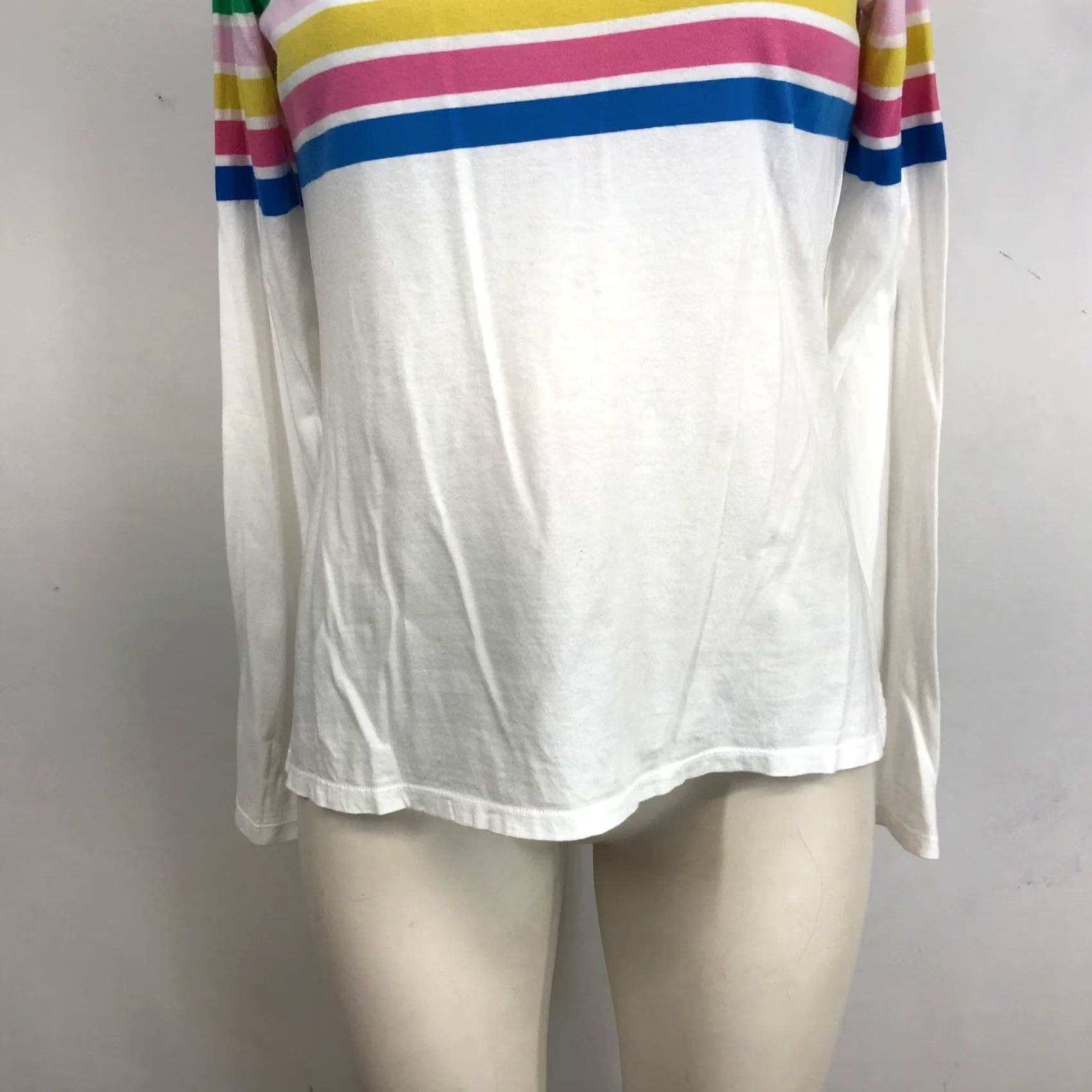 Boden Boden White Long Sleeve Crew Neck Rainbow Stripe T Shirt Women's Size 2 Size XS / US 0-2 / IT 36-38 - 3 Thumbnail