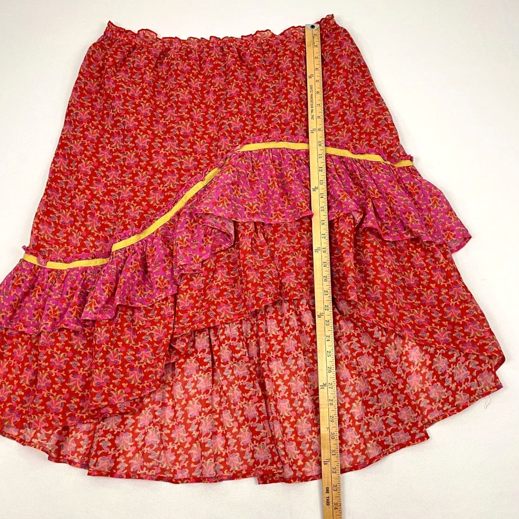 Vintage Sundance Nami Midi Skirt Womens PXL Floral Tiered Asymmetric Ruffle Elastic Boho Size 40" / US 18 - 4 Thumbnail