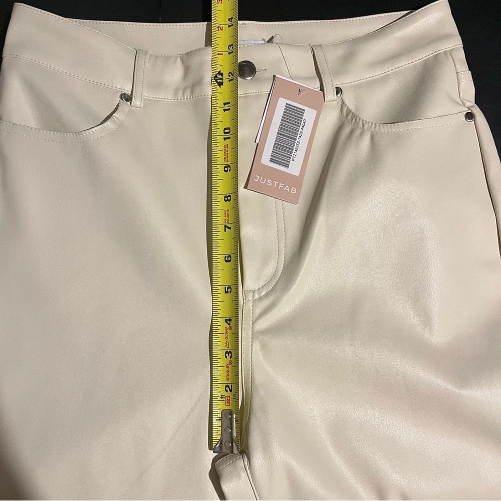 Other JUSTFAB NWT Faux Leather straight leg pants, Cream Beige Size 32" / US 10 / IT 46 - 7 Thumbnail