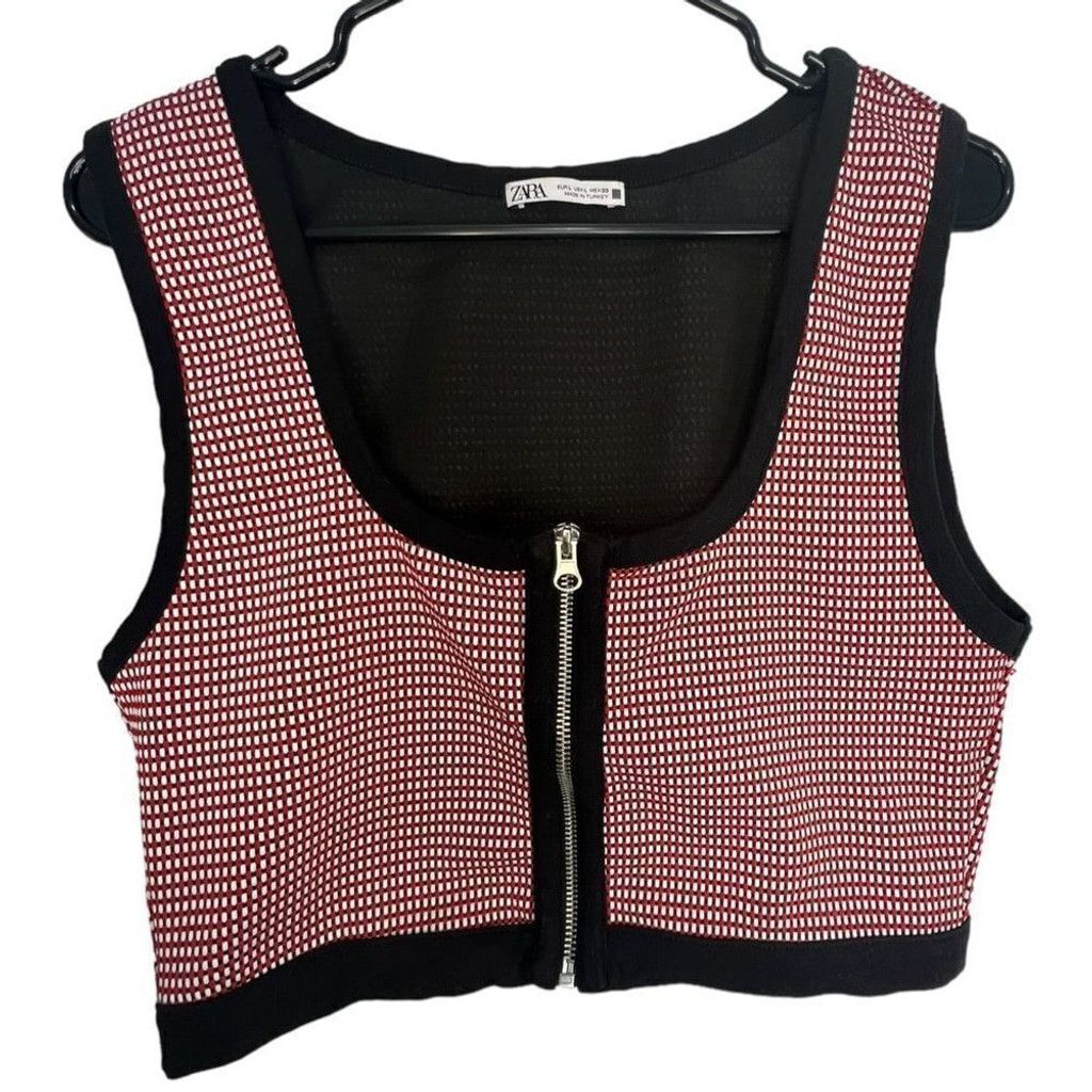 Zara ZARA Black and Red Zip Up Ultra Cropped Stretchy Tank Top Size L / US 10 / IT 46 - 1 Thumbnail