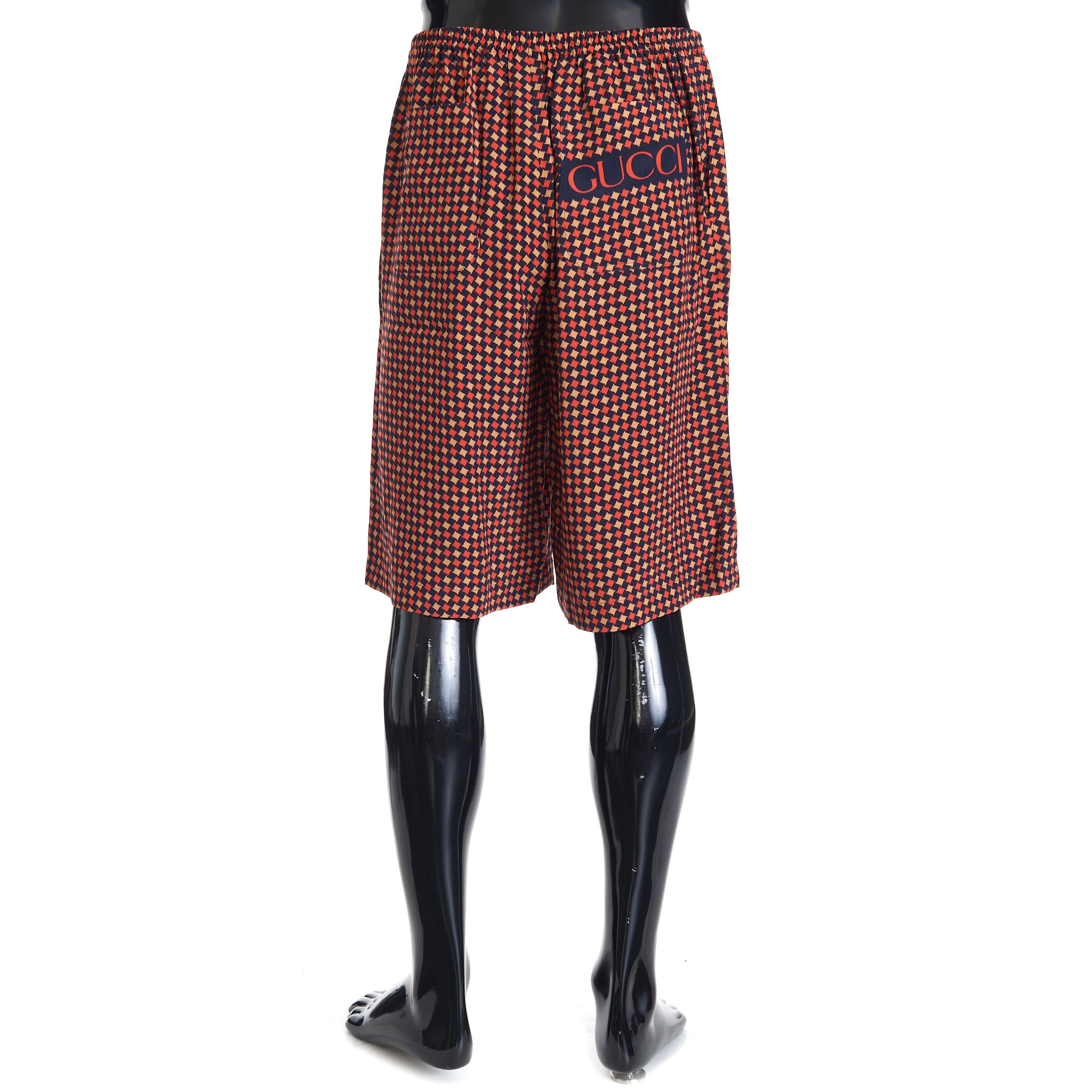 Gucci Geometric Houndstooth Print Shorts In Blue & Red Viscose Size US 32 / EU 48 - 4 Thumbnail