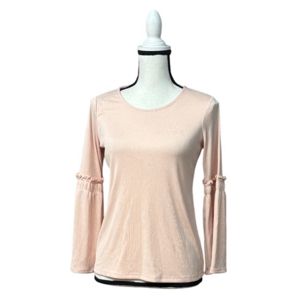 Alfani Alfani Petite Ribbed Bell-Sleeve Top, Blush, PP Size ONE SIZE - 8 Thumbnail