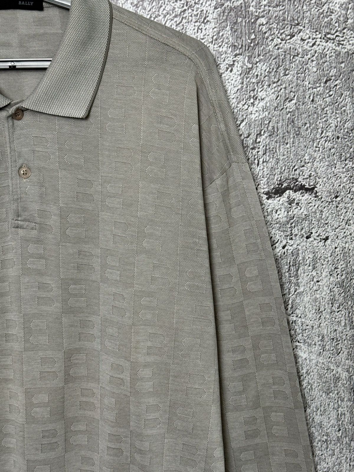 Bally Bally Monogram Long Sleeve Polo Shirt Gray Cotton Italy Size US XL / EU 56 / 4 - 3 Thumbnail