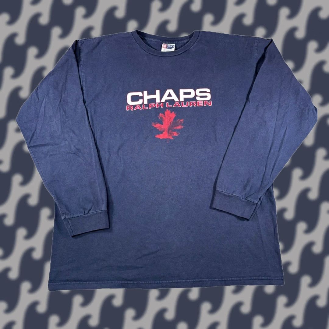 Chaps VINTAGE Chaps Ralph Lauren Long Sleeve Shirt Navy Fall Leaf Graphic XL Men Crew Neck Cotton T-Shirt 90s USA Retro Size US XL / EU 56 / 4 - 1 Thumbnail
