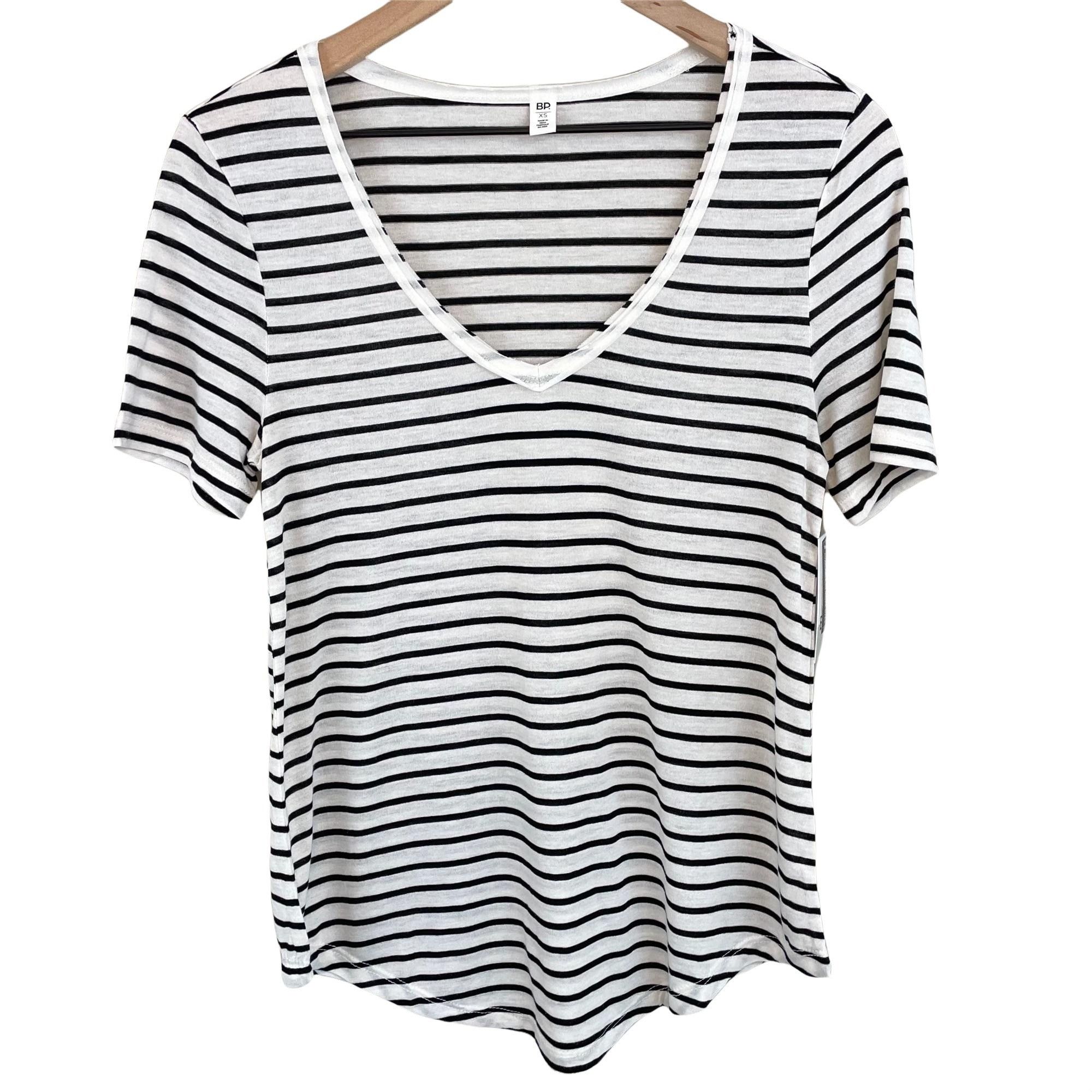 BP bp white ivory black striped raw edge v-neck tee extra small Size XS / US 0-2 / IT 36-38 - 12 Preview