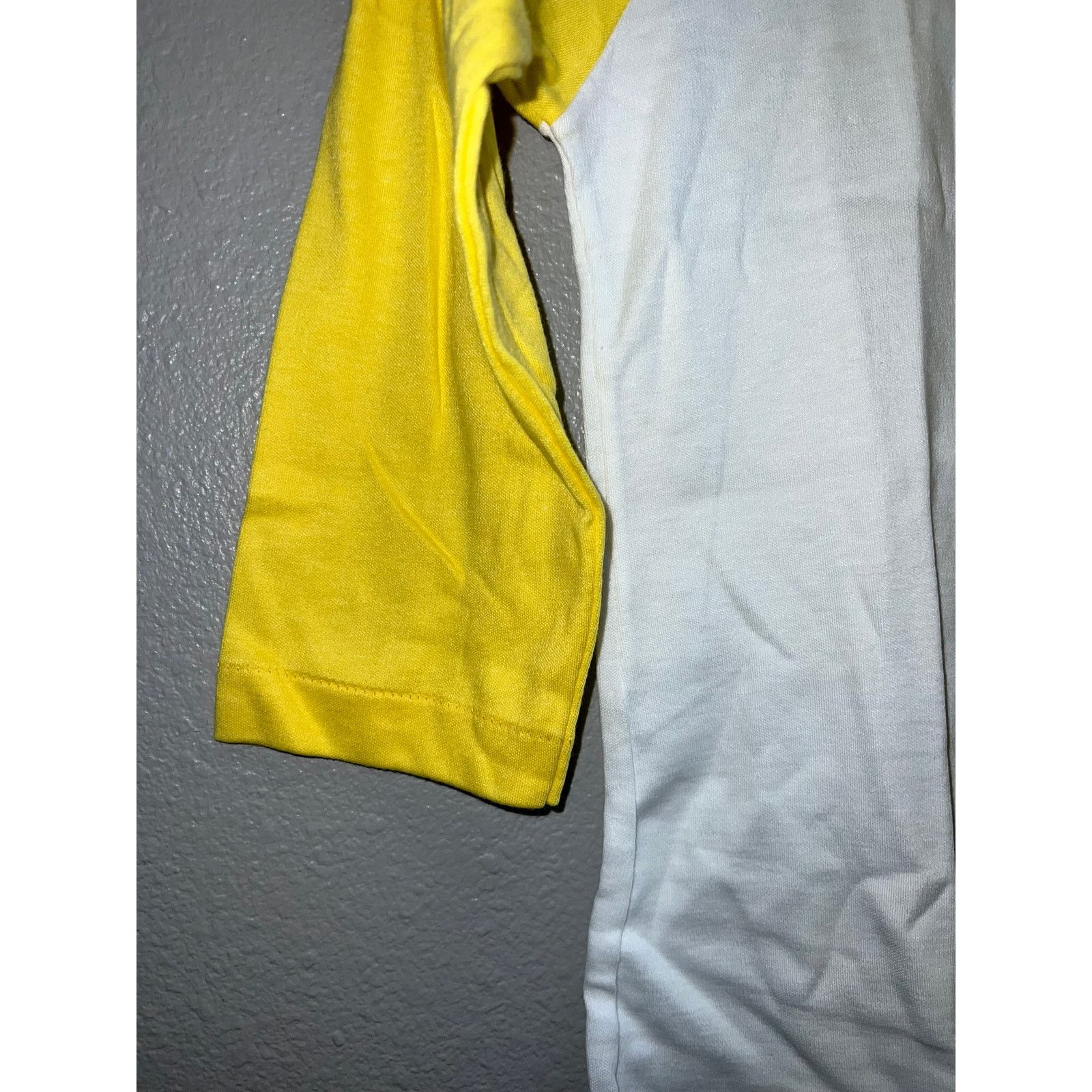 Vintage Women's 80s Lucky Star White Yellow Raglan Shirt Blank Top Size M / US 6-8 / IT 42-44 - 4 Thumbnail