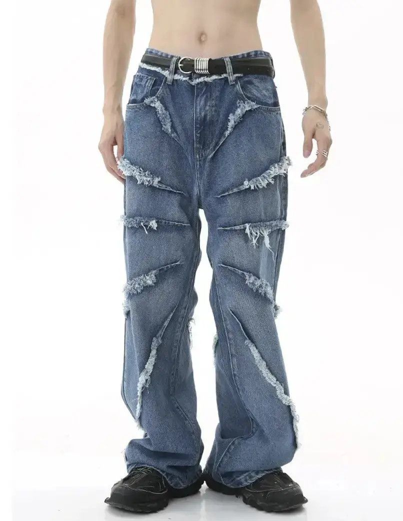 Japanese Brand Raw edge wide-leg jeans with retro design Size US 32 / EU 48 - 1 Thumbnail