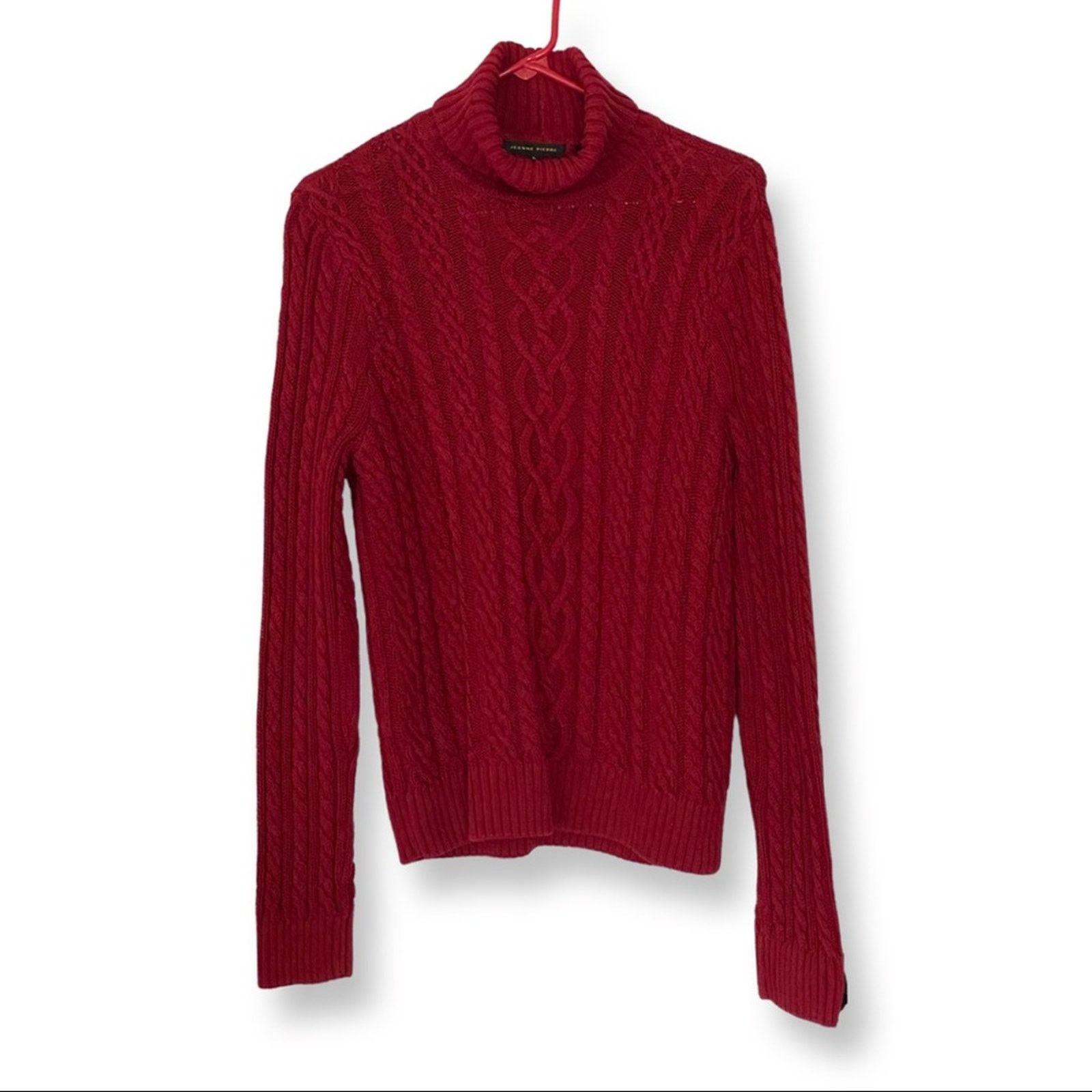 Brand Vintage 90 s Jeanne Pierre Red Cable Knit Turtleneck Sweater