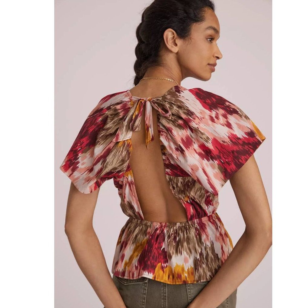 Anthropologie New Painterly Open-Back Blouse Love The Label $130 XS Size XS / US 0-2 / IT 36-38 - 3 Thumbnail