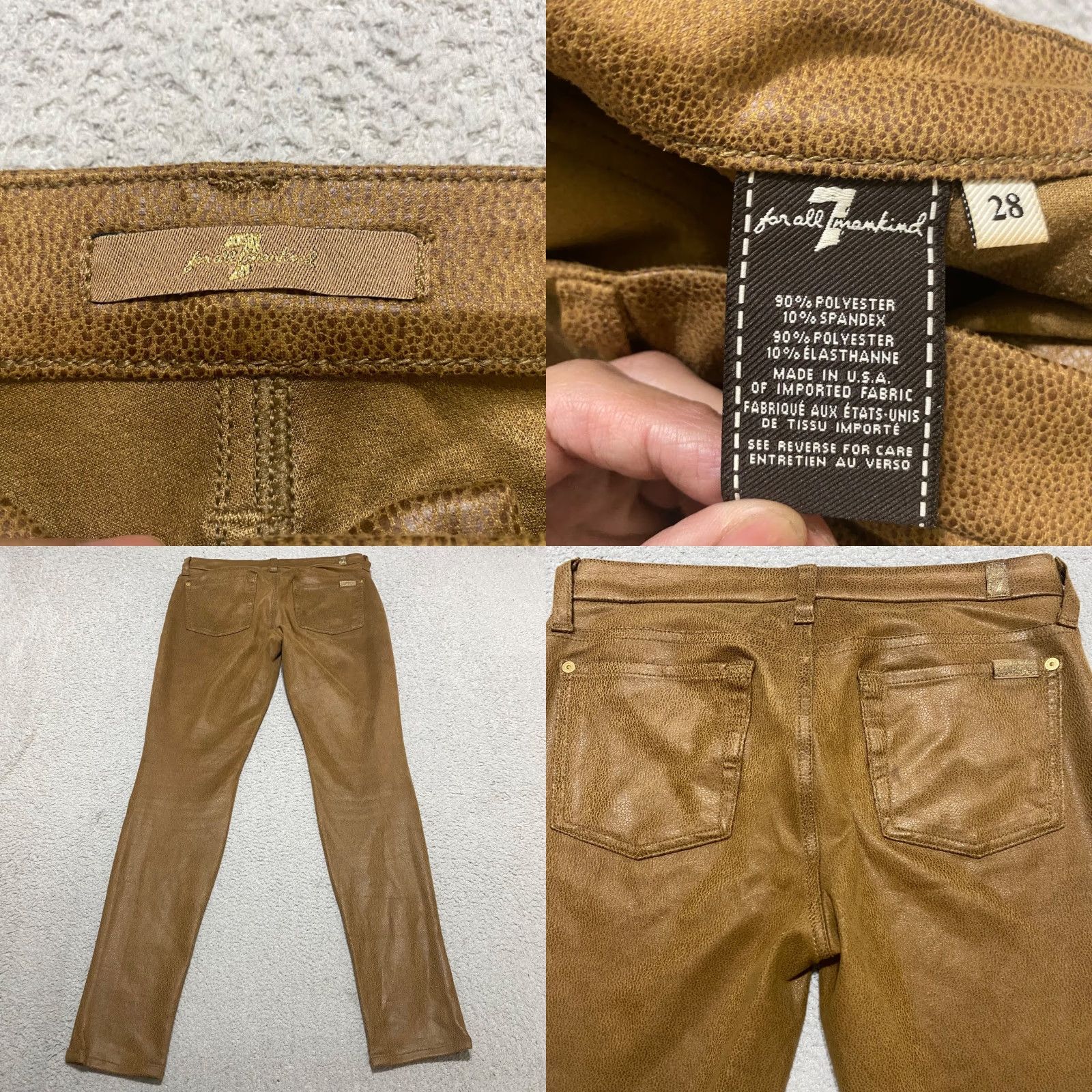 7 For All Mankind 7 For All Mankind Womens Jeans Skinny Mid Rise Brown Faux Leather 28 Size 28" / US 6 / IT 42 - 8 Thumbnail