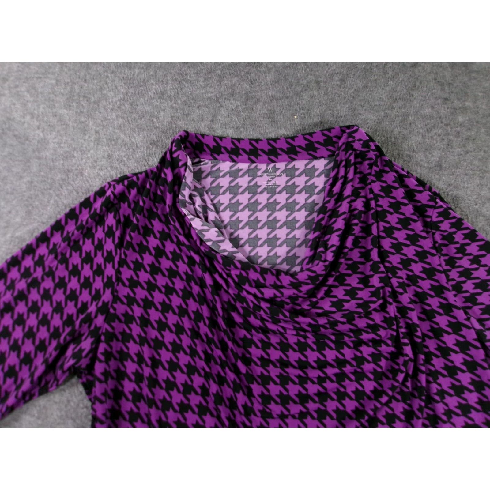Worthington Worthington Womens Blouse 2XL Purple Houndstooth Cowl Neck 3/4 Sleeve Stretch Office Regular Womens Size XXL / US 16-18 / IT 52-54 - 2 Thumbnail