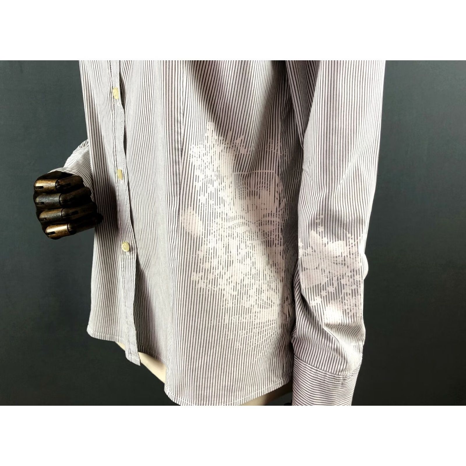 Bogner Bogner Shirt Women’s Size 42 White/Gray Striped Cotton Button-Up Long Sleeve Collared Moda Vintage? Size M / US 6-8 / IT 42-44 - 6 Thumbnail