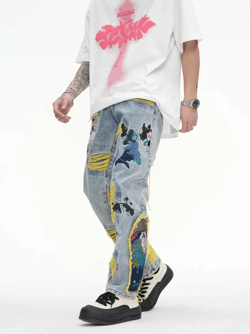 Japanese Brand × Jean Embroidered Patch Denim Ripped Jeans Size US 32 / EU 48 - 6 Thumbnail
