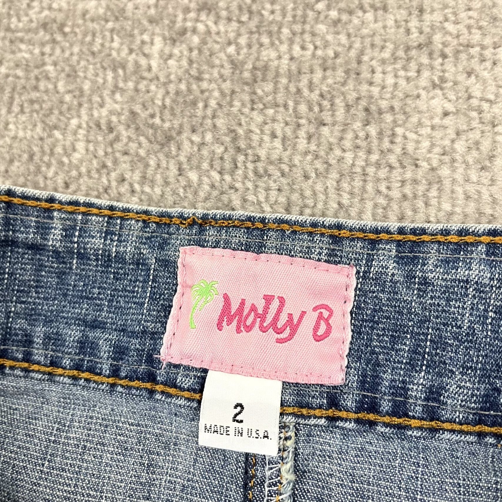 Denime Molly B Denim Mini Skirt Womens Sz 2 Blue Skull Embroidered Ribbon Y2K Cute Pockets Short Regular Size 2 Size 26" / US 2 / IT 38 - 3 Thumbnail