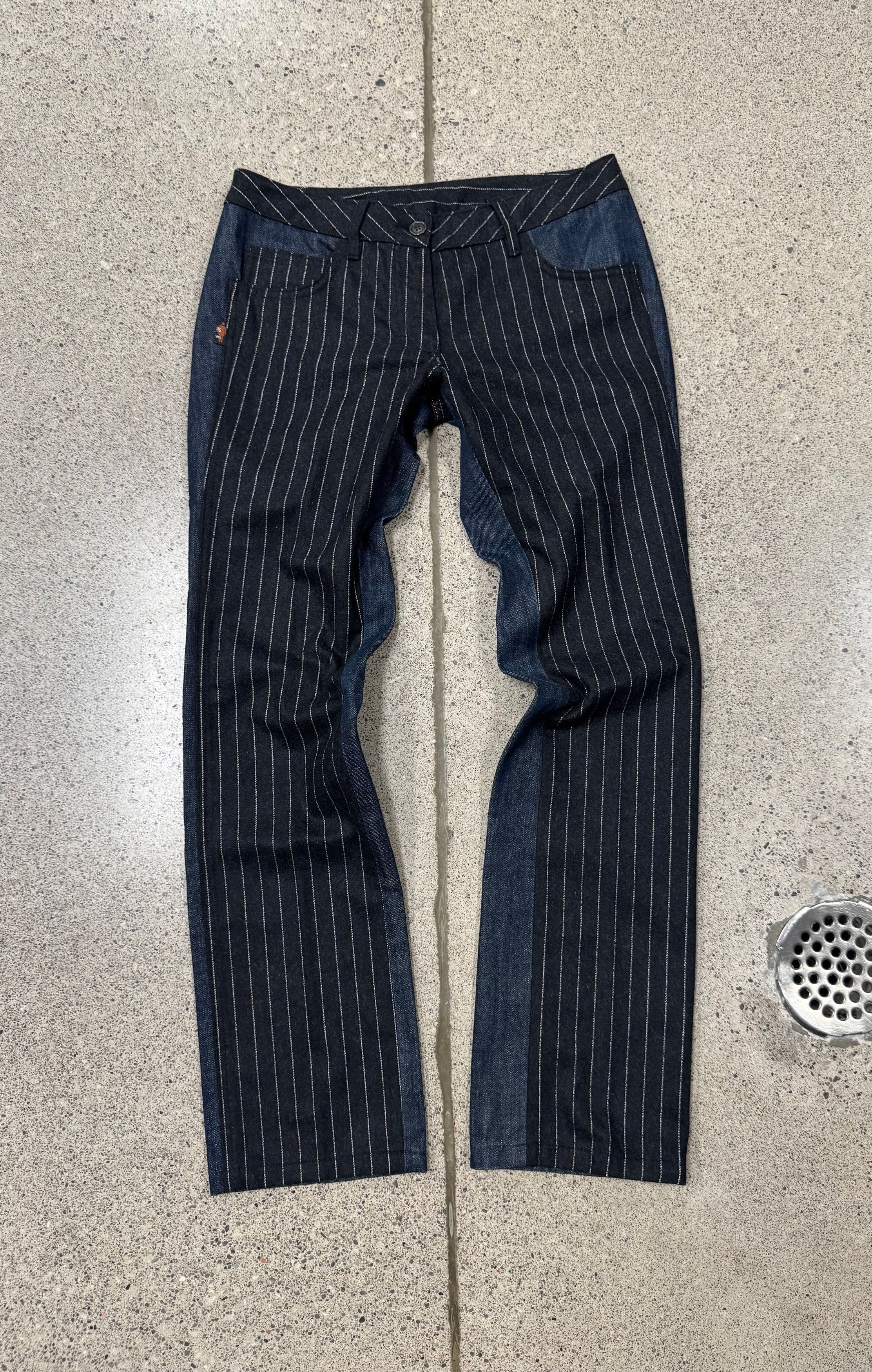 Jean Paul Gaultier Vintage Jean Paul Gaultier Pinstripe/Denim Hybrid Jeans Size US 29 - 1 Thumbnail