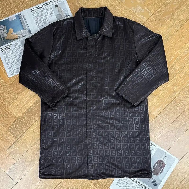 Fendi Fendi Black XL Coat with Signature Print 0089 Size US XL / EU 56 / 4 - 1 Thumbnail