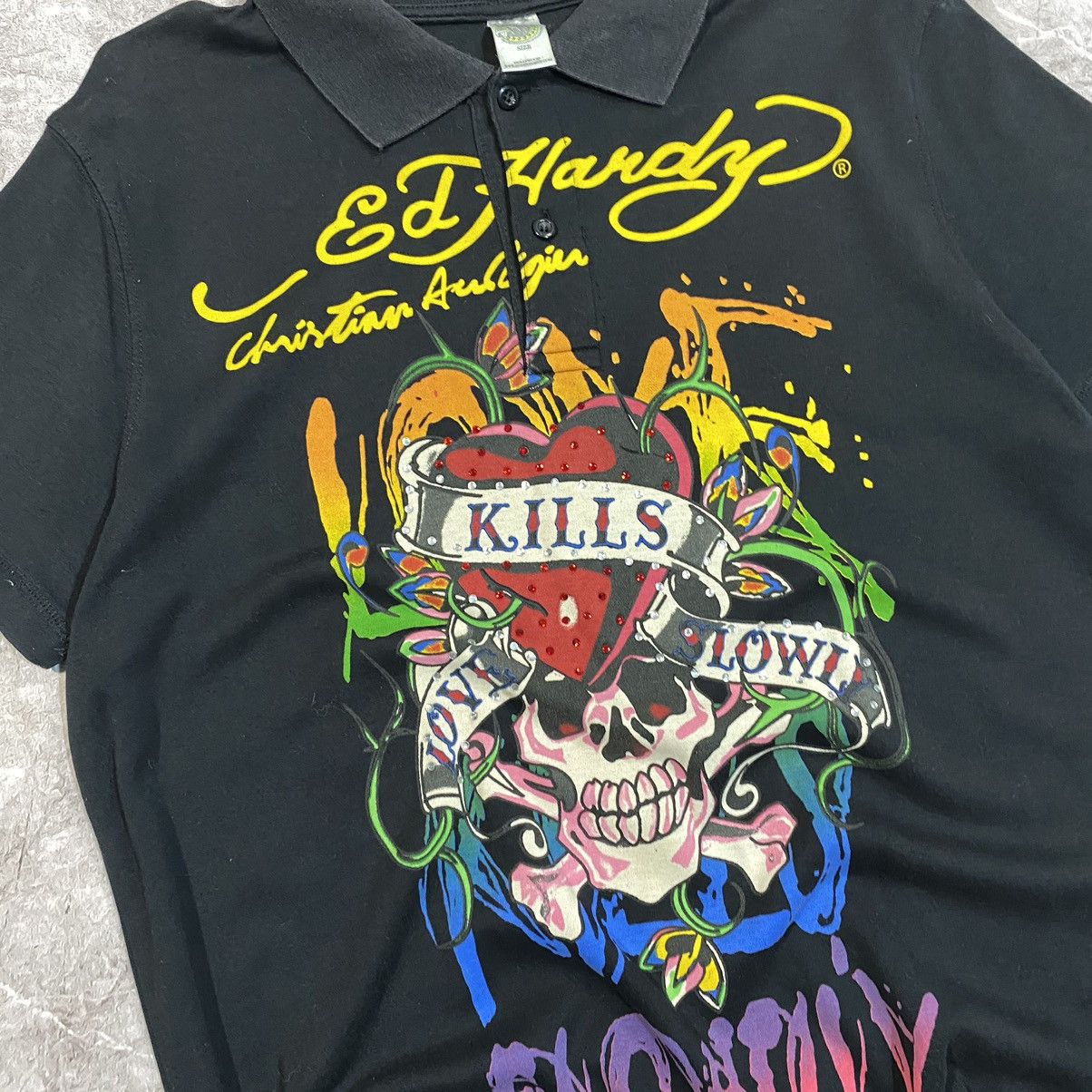 Christian Audigier VINTAGE ED HARDY POLO TEE BIG LOGO 00s Size US L / EU 52-54 / 3 - 5 Thumbnail