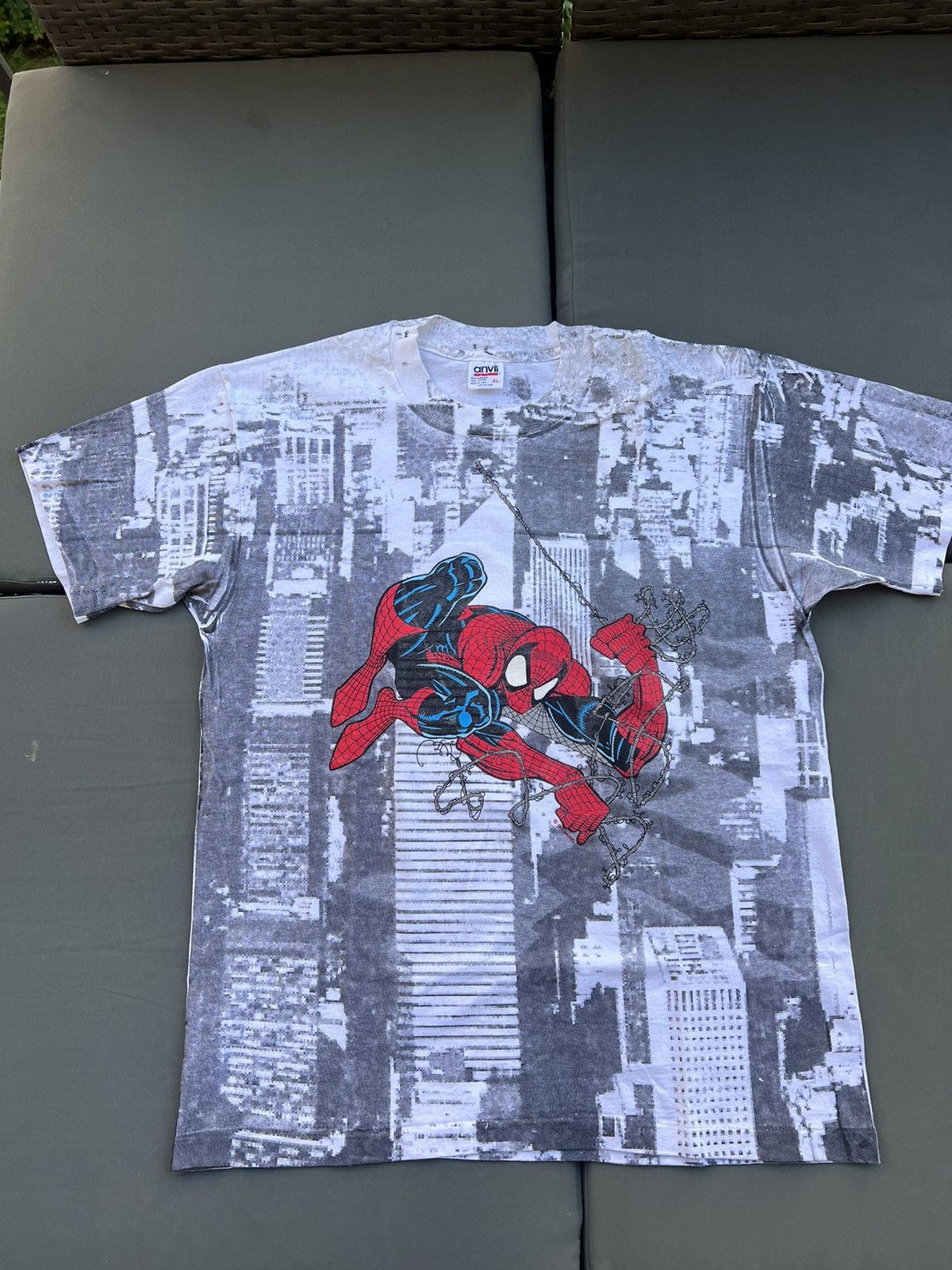 Anvil × Vintage Vintage marvel Anvil Spiderman Single stitch made in usa aop Size US XL / EU 56 / 4 - 2 Thumbnail