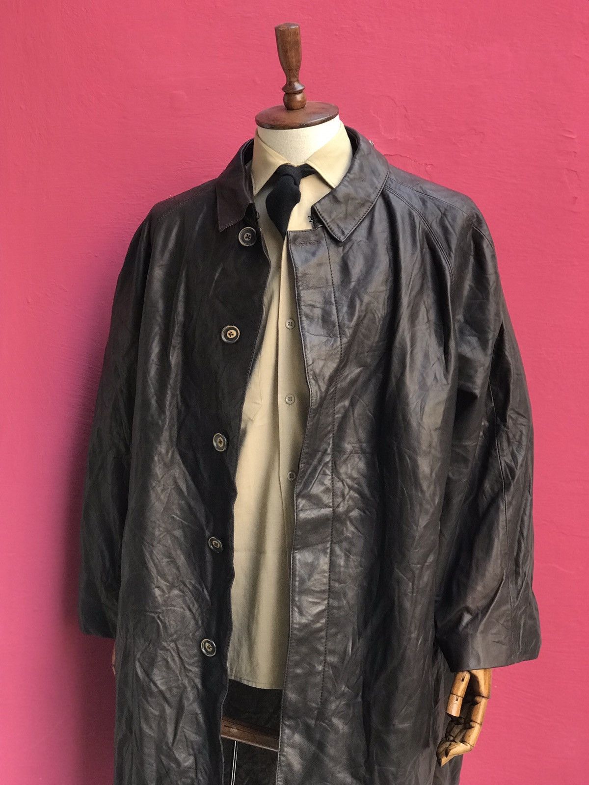 Handmade WOOL & CASHMERE LINED LEATHER RAGLAN COAT, BALMACAAN COAT Size US L / EU 52-54 / 3 - 2 Thumbnail