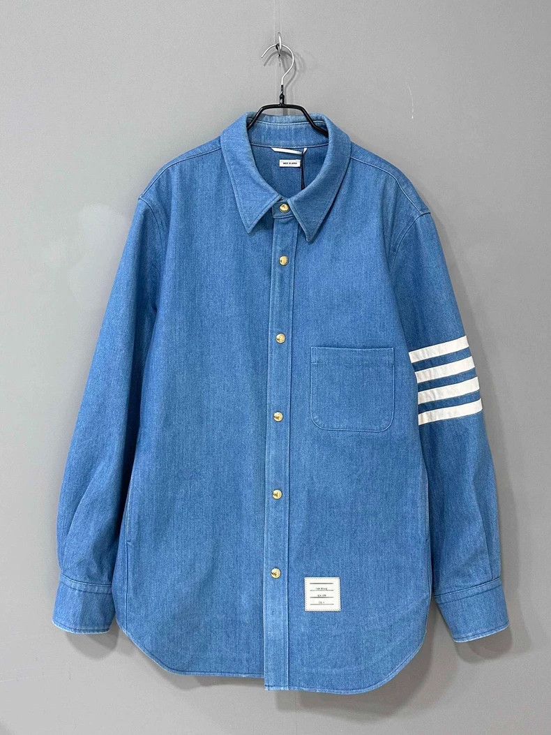 Thom Browne Thom Browne Denim blue classic four-bar shirt jacket 2505-N Size US XL / EU 56 / 4 - 1 Thumbnail