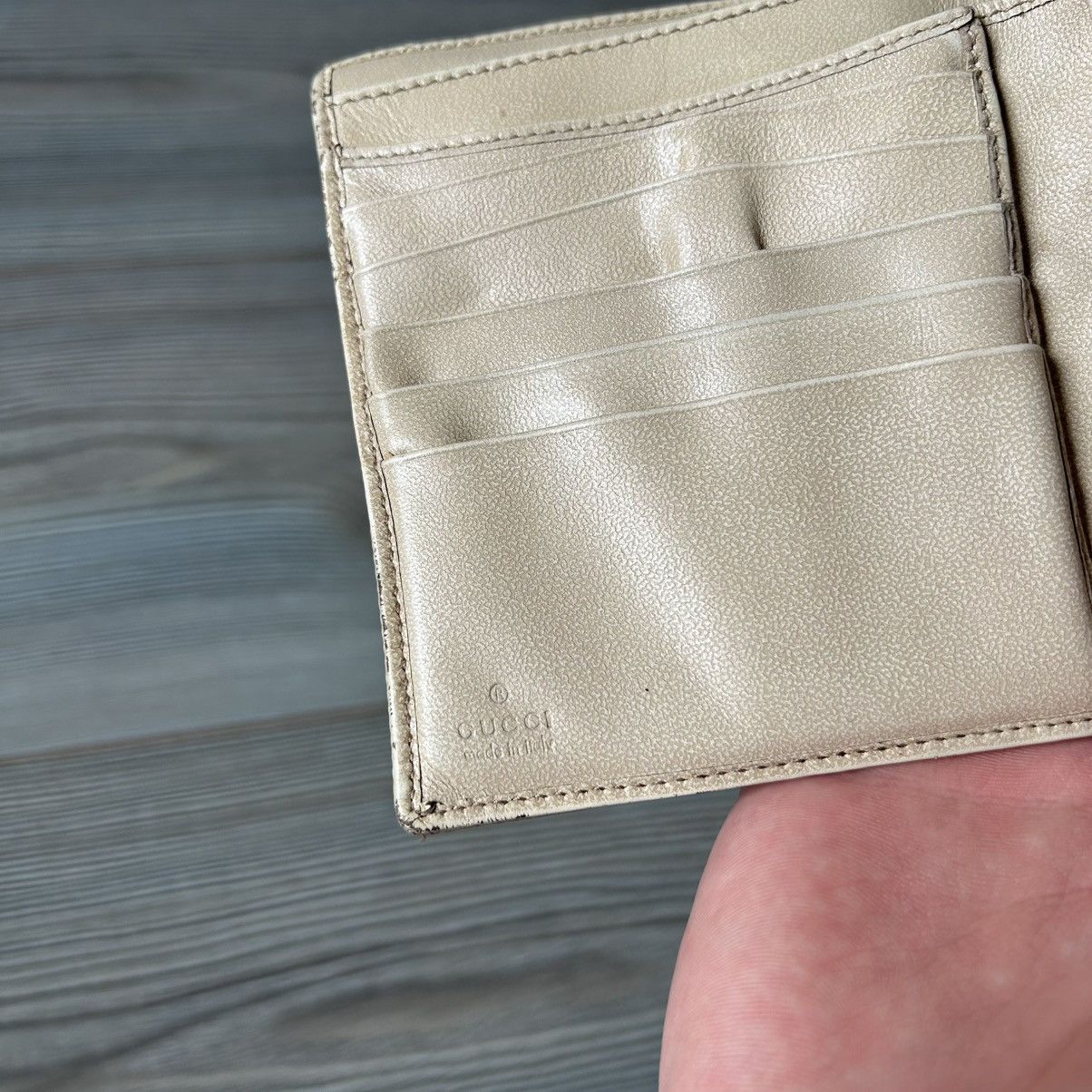 Gucci GUCCI GG BROWN WHITE CANVAS X LEATHER COMPACT WALLET Size ONE SIZE - 10 Thumbnail