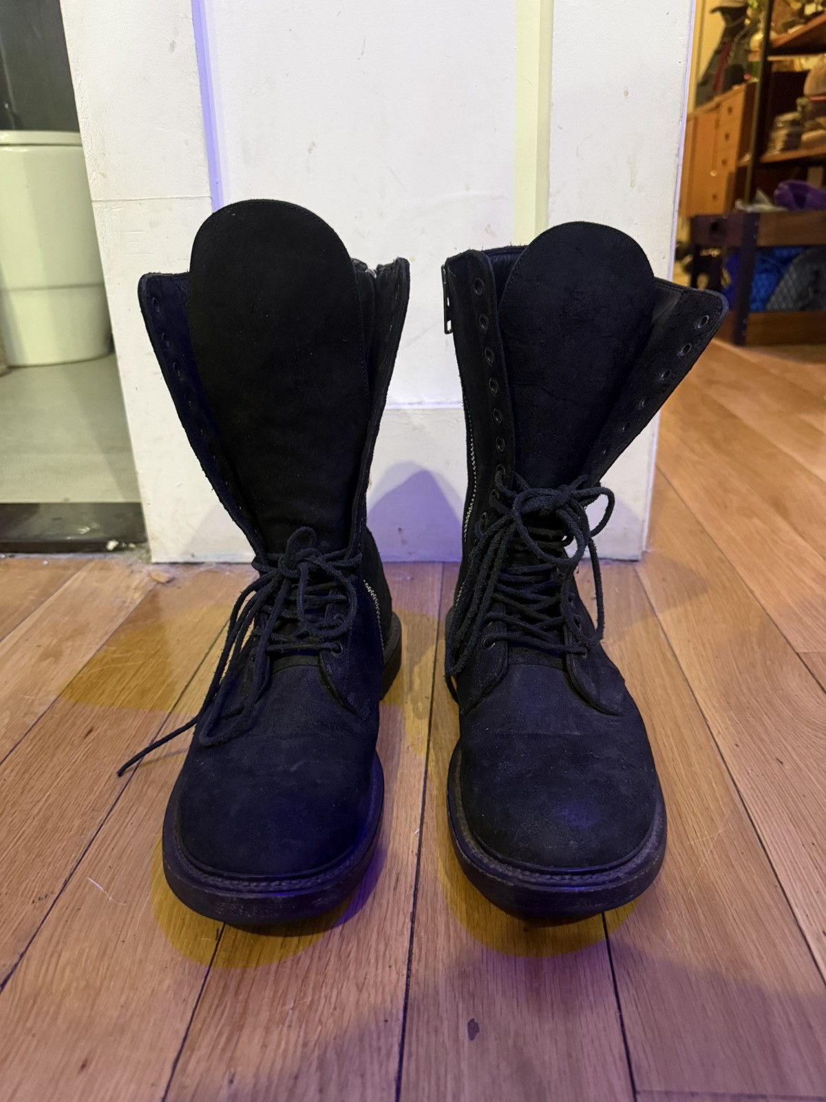 Rick Owens Rick Owens Reverse Leather Black Combat Boots Size US 9.5 / IT 39.5 - 2 Thumbnail