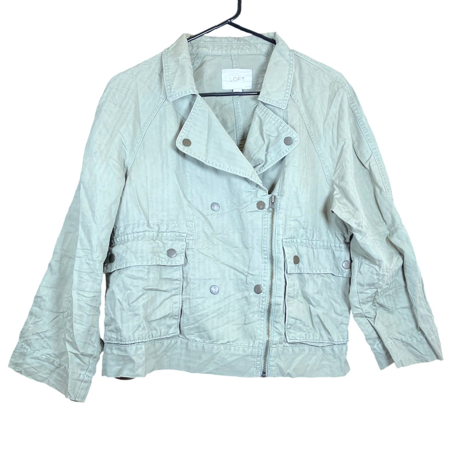Loft VINTAGE Loft Womens Jacket Green Button Up Blazer Cropped Long Sleeve Linen Blend MP Size M / US 6-8 / IT 42-44 - 2 Thumbnail
