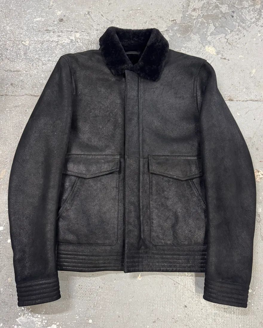FW2012 Emporio Armani Shearling Black Leather Jacket