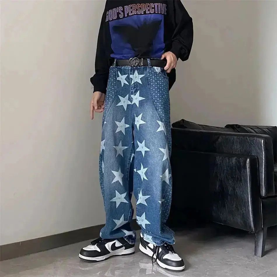 Japanese Brand Star Print Graphic Baggy Jeans Size US 30 / EU 46 - 1 Thumbnail