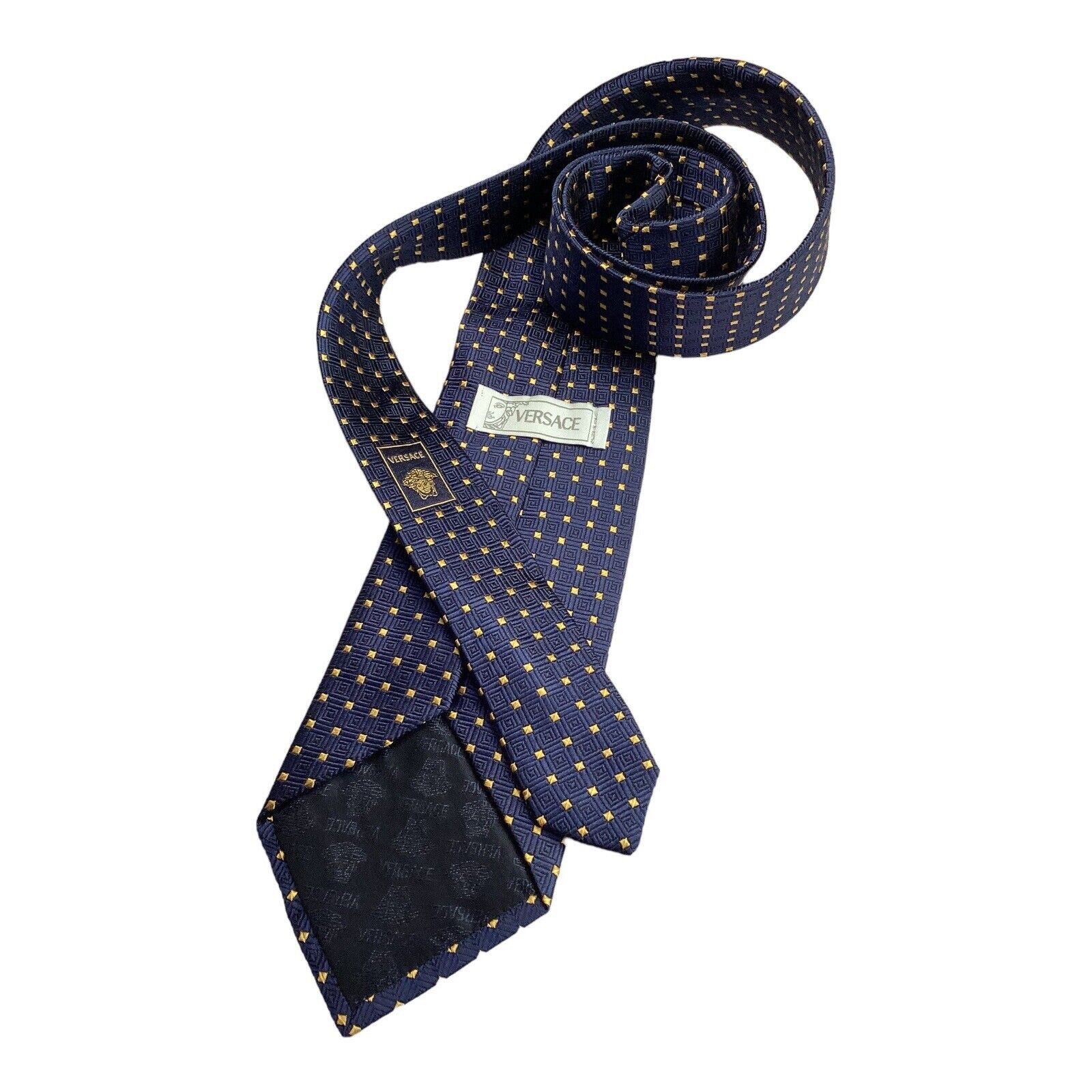 Versace VERSACE Current Blue Geometric Logo Made In Italy Silk Tie W Size ONE SIZE - 5 Thumbnail