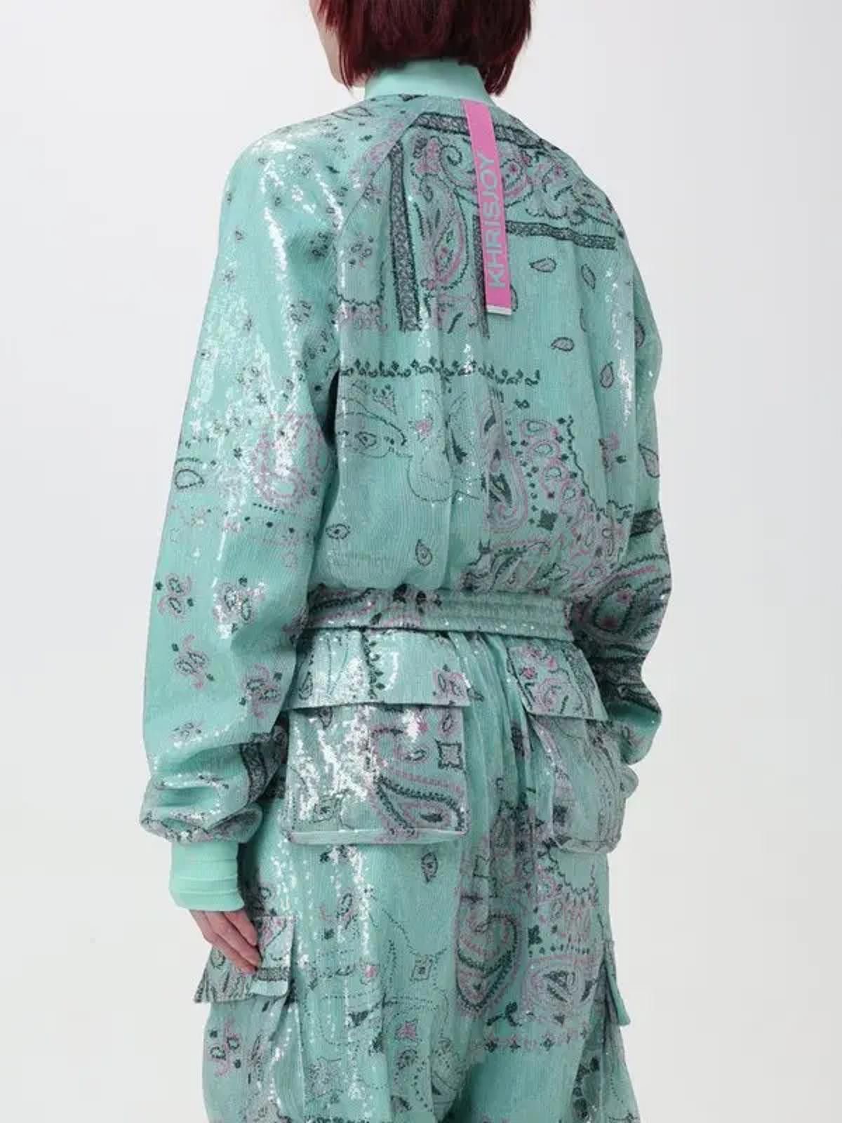 Khrisjoy Khrisjoy Mint Paisley Sequin Bomber Jacket w/Pink Zip Sz S Size XS / US 0-2 / IT 36-38 - 5 Thumbnail