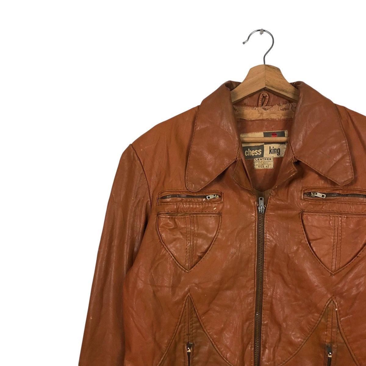 Japanese Brand 🔥VINTAGE 50’s BIKER GENUINE LEATHER JACKET CHESS KING TALON Size US S / EU 44-46 / 1 - 9 Thumbnail
