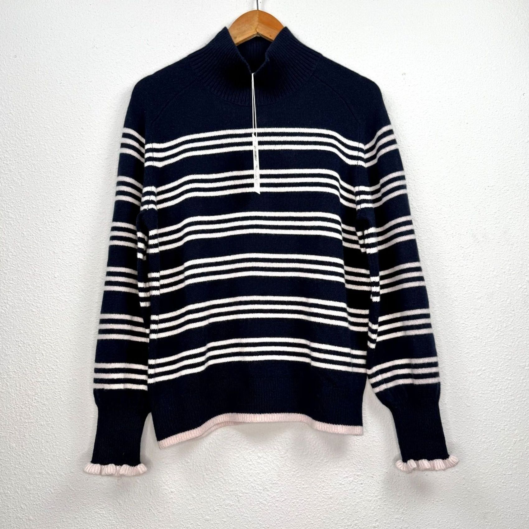 Rebecca Taylor Rebecca Taylor Women's Sweater Merino Wool Turtleneck Striped Navy Size M NWT Size M / US 6-8 / IT 42-44 - 2 Thumbnail