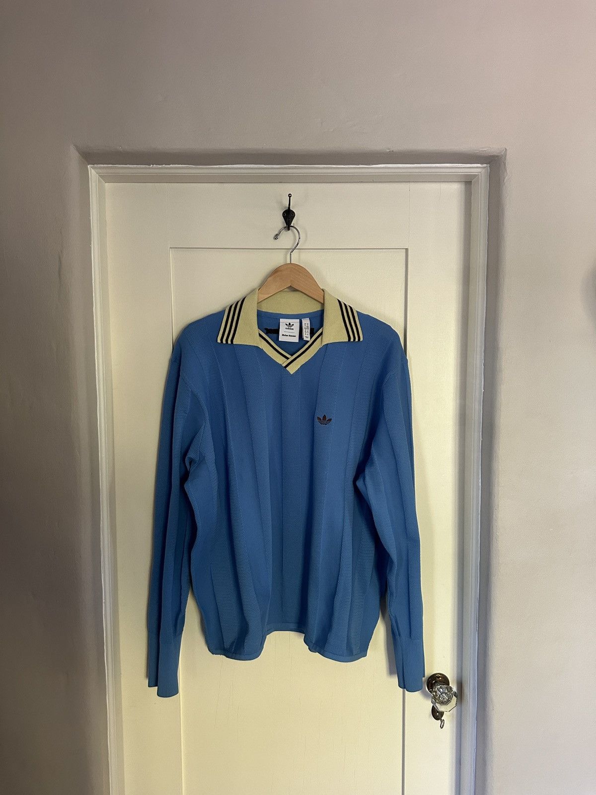 image of Adidas x Wales Bonner Knit Long Sleeve Football Tee in Blue, Men's (Size XL)