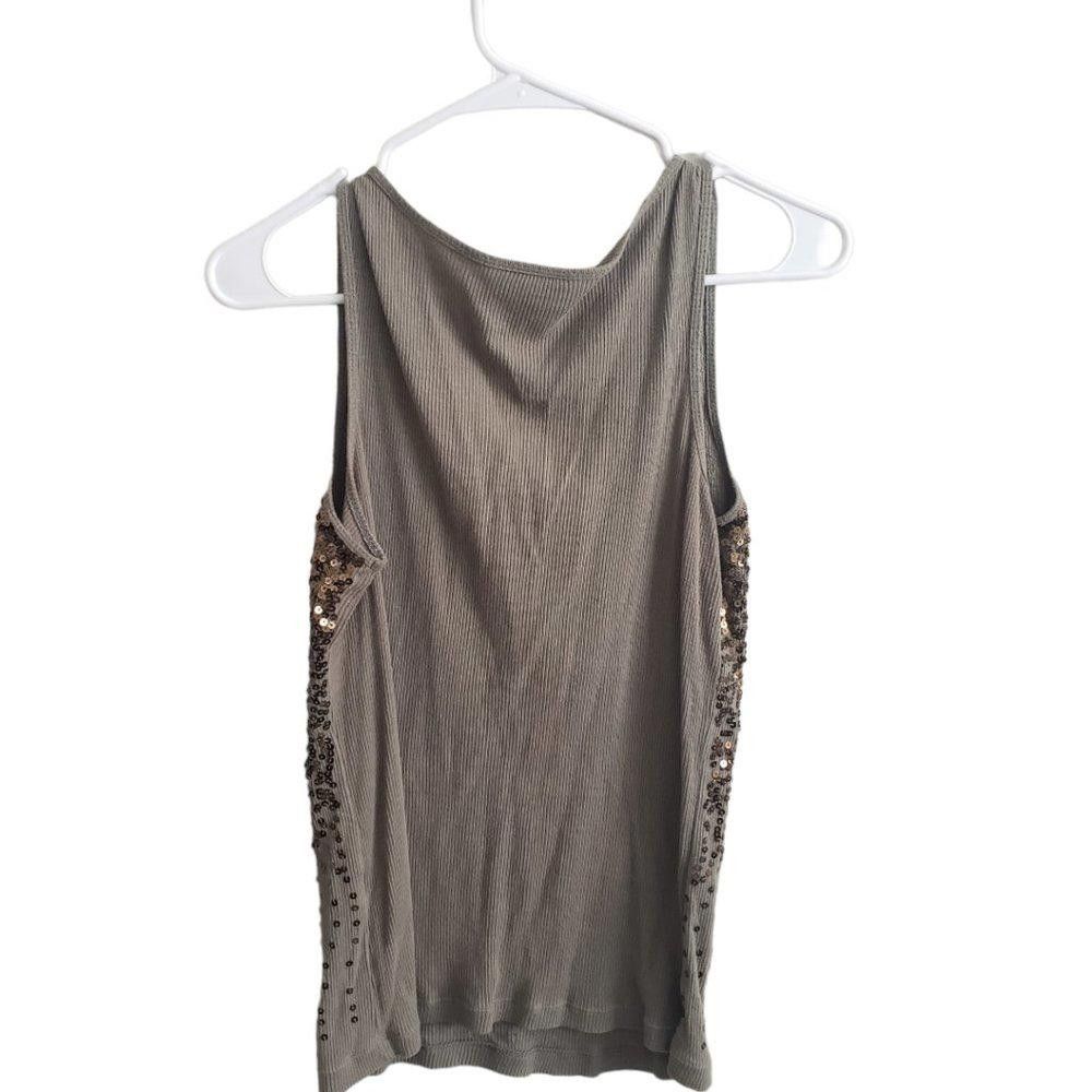 Designer CT287 Dress Barn Sequined Ribbed Army Green Tank M Size M / US 6-8 / IT 42-44 - 2 Thumbnail