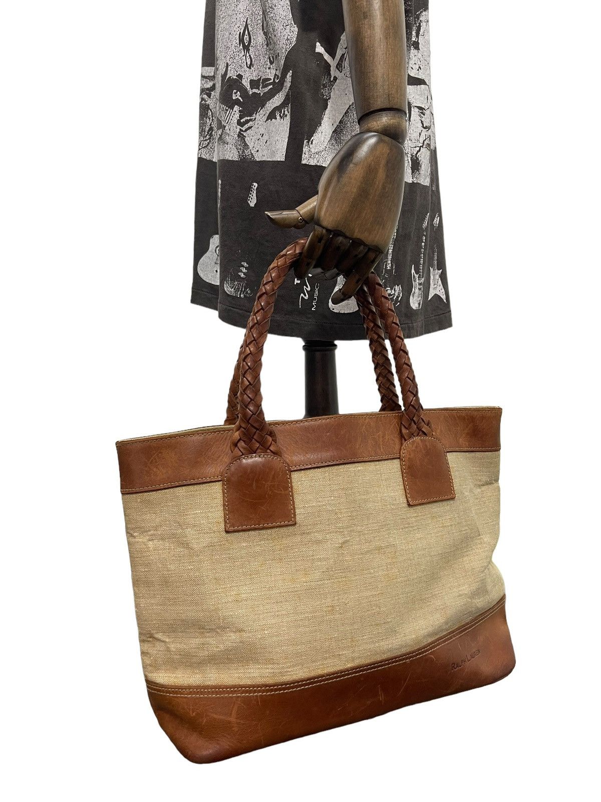 Ralph Lauren Leather Woven Cotton Vtg Ralph Lauren Tote Bag 4🟩 Size ONE SIZE - 2 Thumbnail