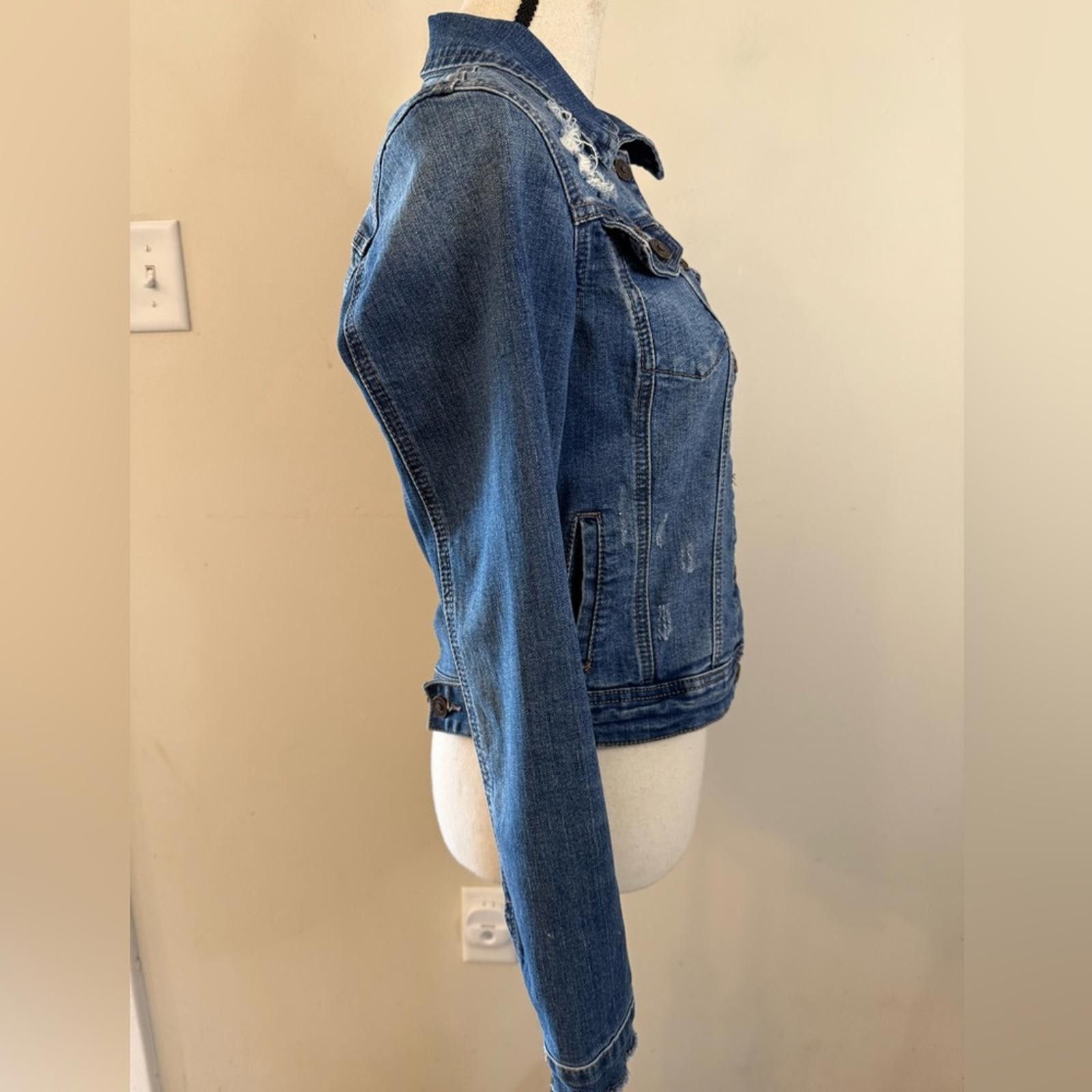 Other ENJEAN denim jeans jacket distressed medium wash stretch SM Size S / US 4 / IT 40 - 2 Thumbnail